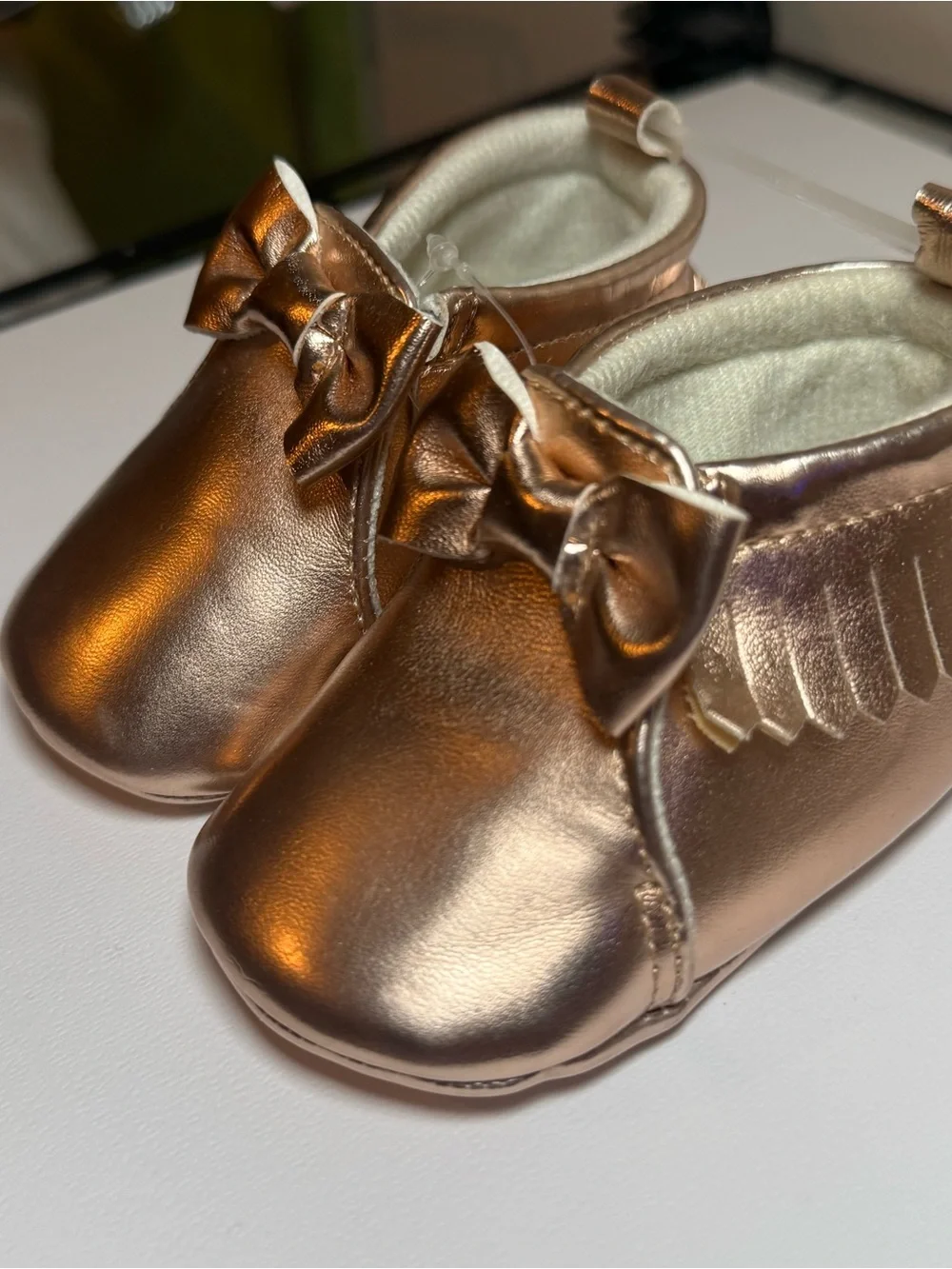 Child of Mine by Carter’s Metallic Rose Gold Bow Baby Walker Shoes